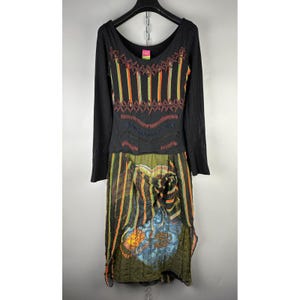 Save the Queen Womens Luxury Mesh Printed Nylon Long Sleeve Maxi Dress Tunic Size M