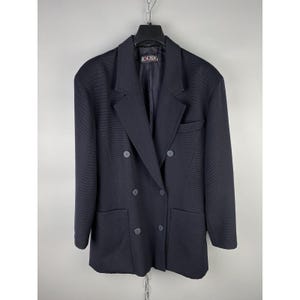 Vtg ESCADA Margaretha Ley Overszed Wool Azul Marinho Blazer Trespassado Jaqueta Tamanho L