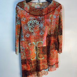 FUZZI by Jean Paul Gaultier Mesh Print Multicolored Top Blouse Shirt Size M