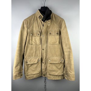 Belstaff dames Golden Label zware katoenen canvas beige bikerjack met rits, maat S: