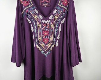Johnny Was JW Los Angeles Oversized Cotton Emboidered Floral Jumper Tunic Sz XL