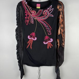 Save the Queen Luxury Nylon Mesh Multicolor Floral Top Shirt Size S