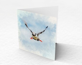 Puffin Bird Acuarela Tarjeta de felicitación – Tarjeta de felicitación arte acuarela – Tarjeta de la naturaleza del arte – Tarjeta de arte de la vida silvestre – Pintura de aves – Tarjeta de cumpleaños