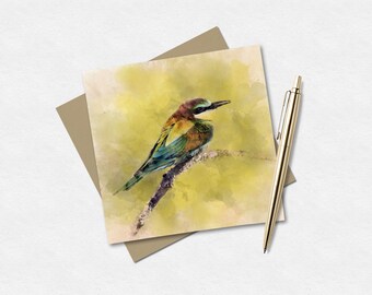 Bee-Eater Greeting Card – Watercolour Greeting Card – Art Nature Card – Wildlife Art Card UK – Bird Painting – Birthday Card – Blank Card