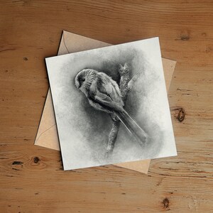 Carte de voeux Tit Art à longue queue – Pastel – Crayon – Carte de voeux à dessin au charbon de bois – Carte d’art nature – Carte d’art de la faune au Royaume-Uni – Merci