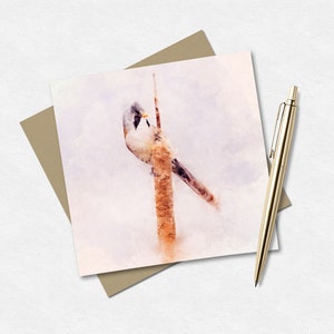 Cartão de felicitações em aquarela Reedling - Cartão de arte em aquarela - Cartão de arte natureza - Cartão de arte de vida selvagem Reino Unido - Pintura de pássaros - Cartão de aniversário