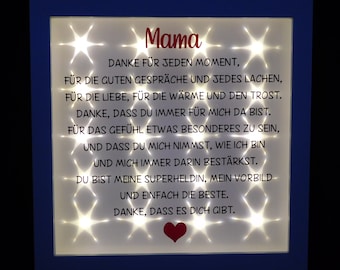 beleuchteter Bilderrahmen, Leuchtrahmen in weiß für Mama, Geschenk zum Muttertag, Geburtstag Mama, Danke Mama, Mutti, Mutter