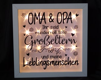 Leuchtrahmen, beleuchteter Bilderrahmen " Oma und Opa ", Großeltern, Beleuchtung, Geschenk, Dekoration, Wohnaccessoires