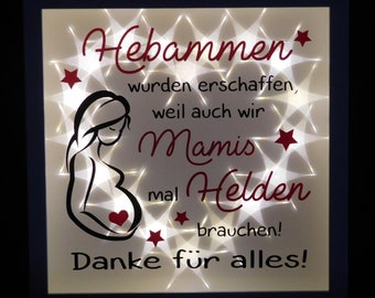 Leuchtrahmen, beleuchteter Bilderrahmen, Abschiedsgeschenk, Dankeschön, Hebamme, Geschenk Hebamme, Beleuchtung,