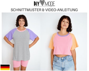 RAGLAN T-SHIRT  Schnittmuster mit Video-Anleitung  / PDF Download Raglanshirt deutsch für Frauen nähen oversized Shirt