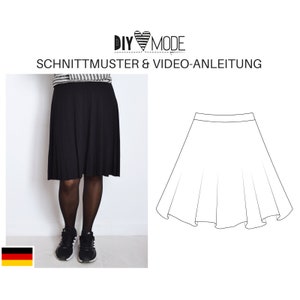 Einfacher Rock Schnittmuster mit Video-Anleitung  / PDF Download Damen Rock Jersey halber Tellerrock highwaist deutsch für Frauen nähen