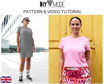 T-SHIRT / DRESS Pattern with Video Tutorial / PDF Download Shirtdress english for women sewing Basicshirt Jerseydress minidress