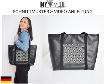 SHOPPER / TASCHE Schnittmuster mit Video-Anleitung  / PDF Download deutsch nähen / mit Laptopfach und Reißverschluss