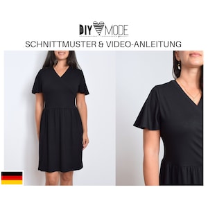 Einfaches Kleid Schnittmuster mit Video-Anleitung  / PDF Download Damen Jerseykleid Wickelkleid Flügelärmel / deutsch für Frauen nähen