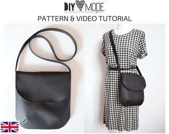 HANDBAG sewing pattern with video tutorial for synthetic leather/ PDF download instructions for women faux leather bag sewing gift idea