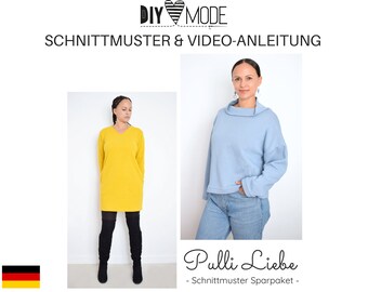 PULLIKLEID & SWEATER Schnittmuster + Video-Anleitung / PDF Download deutsch nähen Sparpaket Schnittmusterpaket Pulli Pulloverkleid Pullover