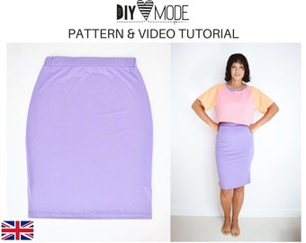 JERSEY SKIRT / womens pencil skirt high waisted | xs - xl | pdf sewing pattern with video instruction | A0, A4, US letter