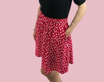 Skirt Viola_01, viscose, rose pattern, waist skirt, high waist,