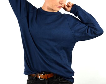 Raglanpulli, oversized Pullover, gerader Schnitt, sehr weich, dunkel blau