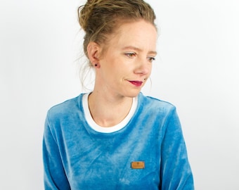 Pullover Nicki 02 hellblau, Rundhalsausschnitt, Samtpullover