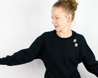 Sweater *Waida_01* schwarz, bequeme Weite, Raglanärmel, oversize, sweatshirt, Rundhalsausschnitt