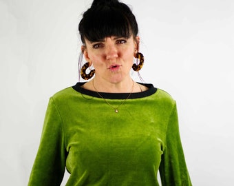 Pullover, Nicki, hellgrüner Nicki, U-Bootausschnitt, Sweatshirt, Langarm, Samtpullover, grün