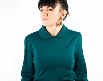 elegante Bluse, Lui_01 dunkelgrün, Bubikragen, Puffärmel, Bluse, Shirtbluse, vintage bluse, Damenbluse, grün