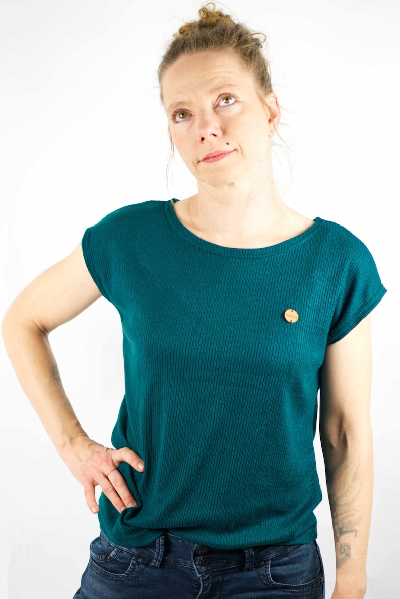 Shirt, Damenshirt, Lio_11, Strickshirt, dunkel grün, unifarben, grün, Oberteil, Bluse, Bild 3