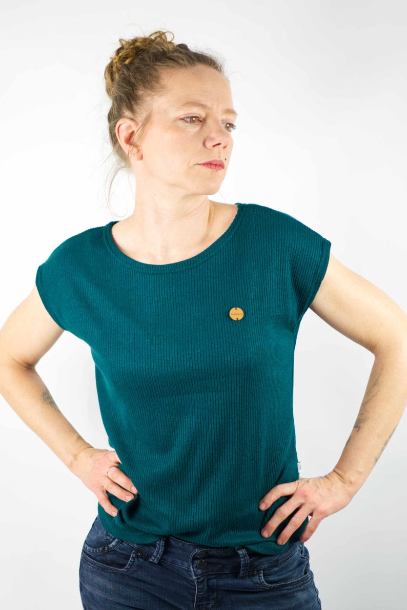 Shirt, Damenshirt, Lio_11, Strickshirt, dunkel grün, unifarben, grün, Oberteil, Bluse, Bild 5
