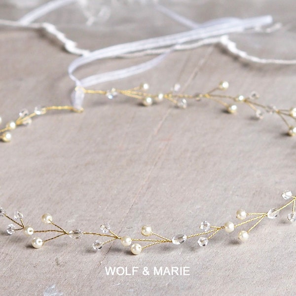 Haarschmuck "Aimee gold" Braut Diadem Hochzeit Perlen Haarband