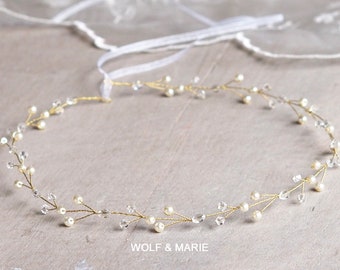 Haarschmuck "Aimee gold" Braut Diadem Hochzeit Perlen Haarband