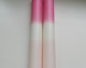 Dip Dye Candles Ensemble de 2 rose pastel, plage, rose, sable, teint à la main, trempé, cadeau, anniversaire, trempé