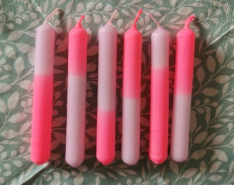 Dip Dye Candles Ensemble de 6 bougies d’anniversaire, Anniversaire d’enfant, Teint à la main, Trempé, Cadeau, Coloré, Néon, Lumineux, Rose, Violet, Rose
