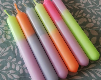 Dip Dye Candles Ensemble de 6 bougies d’anniversaire, Anniversaire d’enfant, Teint à la main, Trempé, Cadeau, Coloré, Néon, Lumineux,