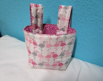 Handlebar bag, bicycle bag, children's bag, impeller with flamingos on the outside and different cotton fabrics on the inside