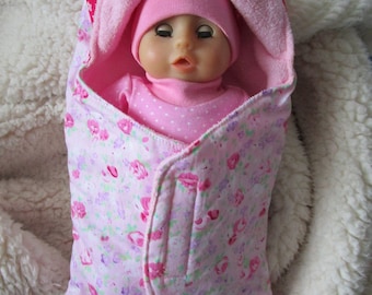 Doll bath towel, swaddle bag for doll size approx. 28 cm