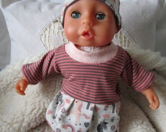 Puppenset Hose, Mütze und Kleidchen mit Einhorn - Puppengröße ca. 33 cm
