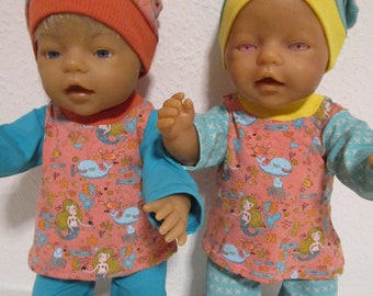 Puppenkleidung T-Shirt, Leggins und Mütze für die Puppengröße 40-45cm  rosa und türkis