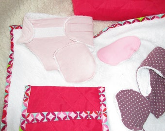 Doll diaper bag with accessories, diaper pad, wet wipes bag