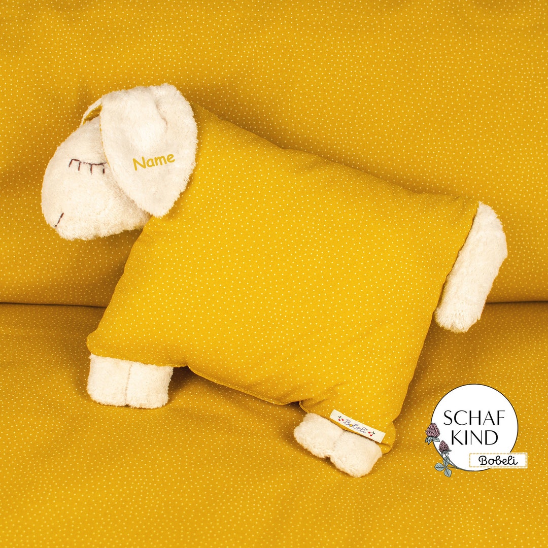SALE! Cuddly Pillow Sleeping Sheep Bobeli With Name Mustard Yellow With  Dots 75 SCHAFKIND