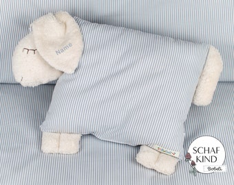 Cuddly pillow sleeping sheep Bobeli with name - gray stripes 81 - CHILD SHEEP
