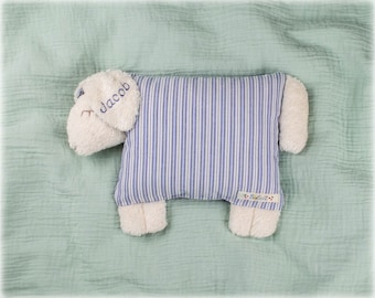 Sleeping sheep "Jacob" lamb Bobeli unique piece with name, embroidered as shown, not personalizable, blue stripes - Bobeli