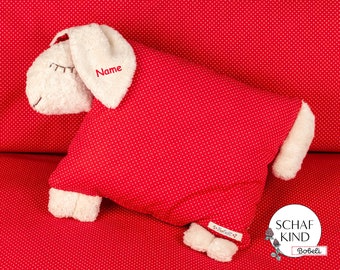 NEW! Cuddly pillow sleeping sheep Bobeli with name - red with dots 33 - CHILD SHEEP