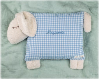 Sleeping sheep "Benjamin" unique piece with name, embroidered as shown, not personalizable, light blue maxi check - Bobeli