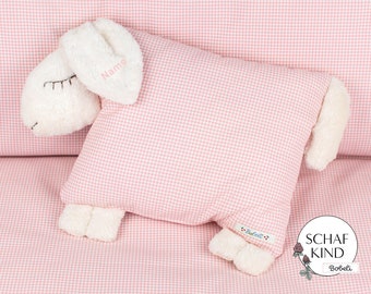 Cuddly pillow sleeping sheep Bobeli with name - pink Vichy check 10 - CHILD SHEEP