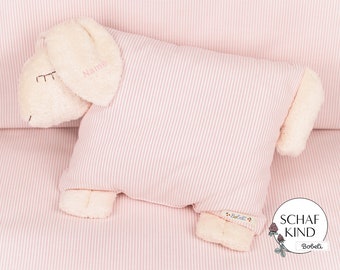 Cuddly pillow sleeping sheep Bobeli with name - pink stripes | 11 - SHEEP CHILD