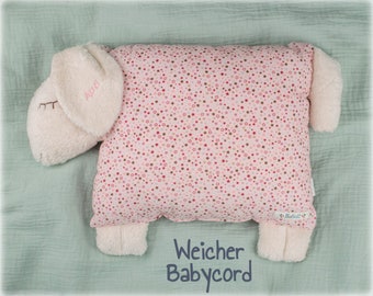 Sleeping sheep "Ava" unique piece with name, embroidered as shown, not personalizable, pink stars baby cord - Bobeli