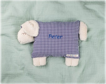 Sleeping sheep "Peter" lamb Bobeli unique piece with name, embroidered as shown, not personalizable, dark blue Vichy check - Bobeli