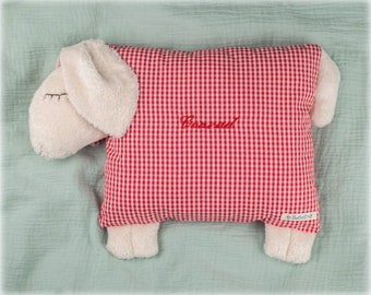 Sleeping sheep "Conrad" unique piece with name, embroidered as shown, not personalizable, red Vichy check - Bobeli