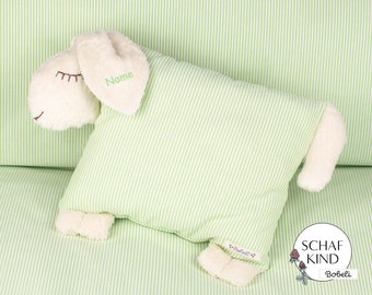 NEW! Cuddly pillow sleeping sheep Bobeli with name - light green stripes 61 - SCHAFKIND